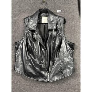 Jaime Vest Womens 3X Black Faux Leather Moto Biker Studded Asymmetrical Zip